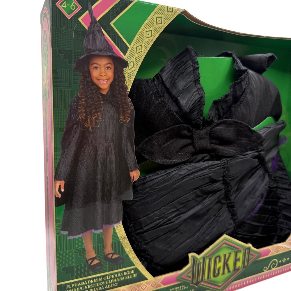 Wicked Deluxe Elphaba Black Defying Gravity Dress Up‎ Set W/ Hat Size 4-6x